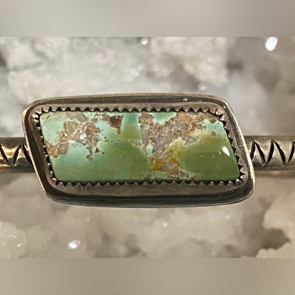 Sterling Pilot Mountain Turquoise Stamped Stacker Cuff - Picture 3 of 7